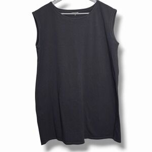 Eileen Fisher Tunic Top Womens L Large Black Sleeveless Organic Cotton Stretch